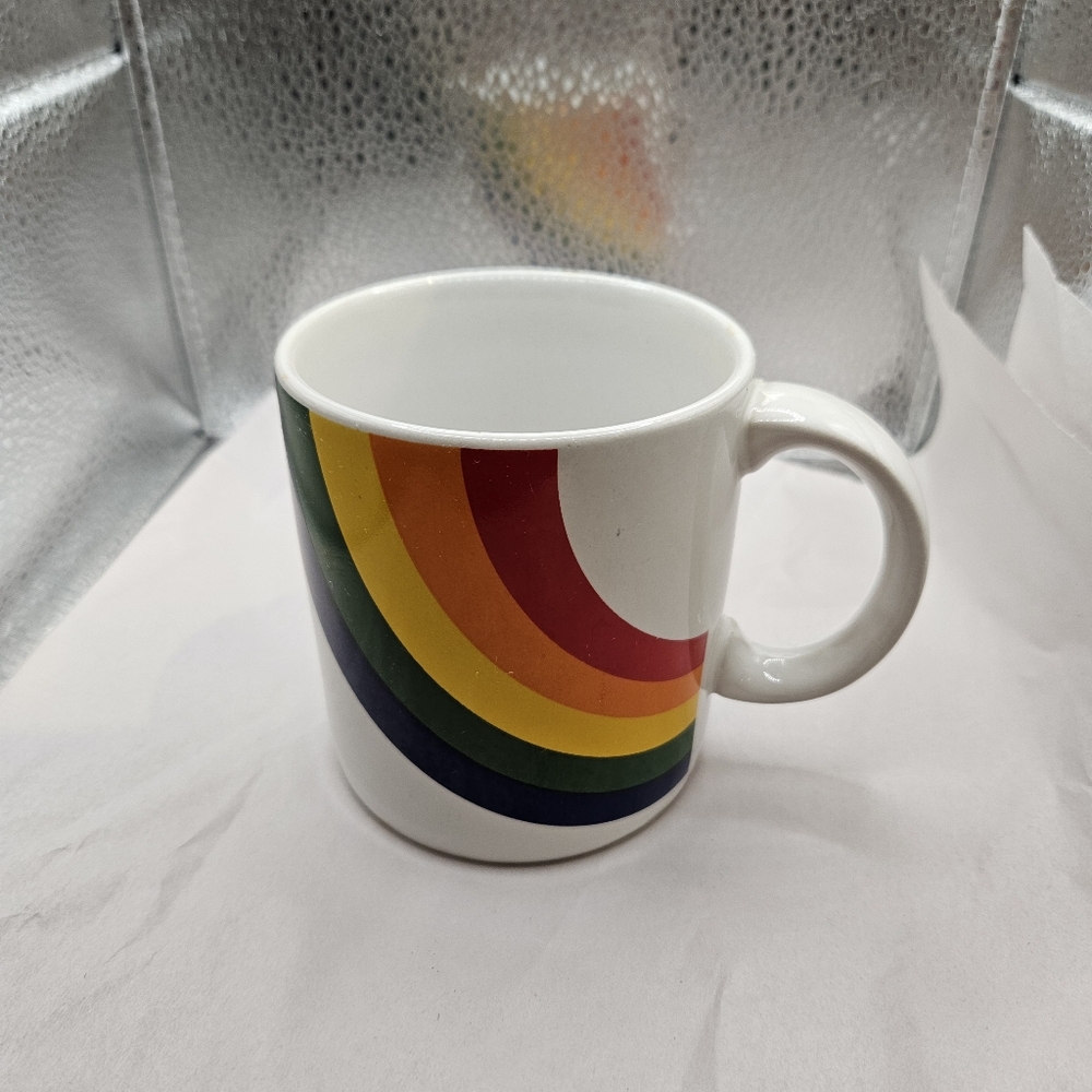 Vintage 1984 FTDA Rainbow Striped Ceramic Mug